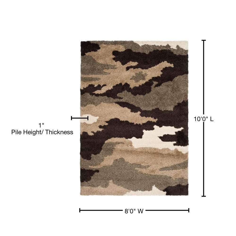 Gray and Beige Camouflage Shag 8' x 10' Area Rug