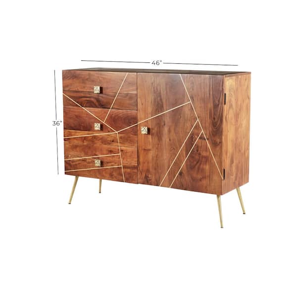 Brown 3 Drawers 1 Shelf and 2 Doors Buffet with Gold Inlay 46 in. x 36 in.