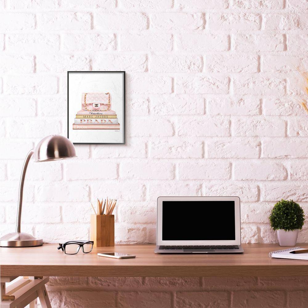 Pink and Gold Designer Purse Bookstack Canvas Print in Black Frame