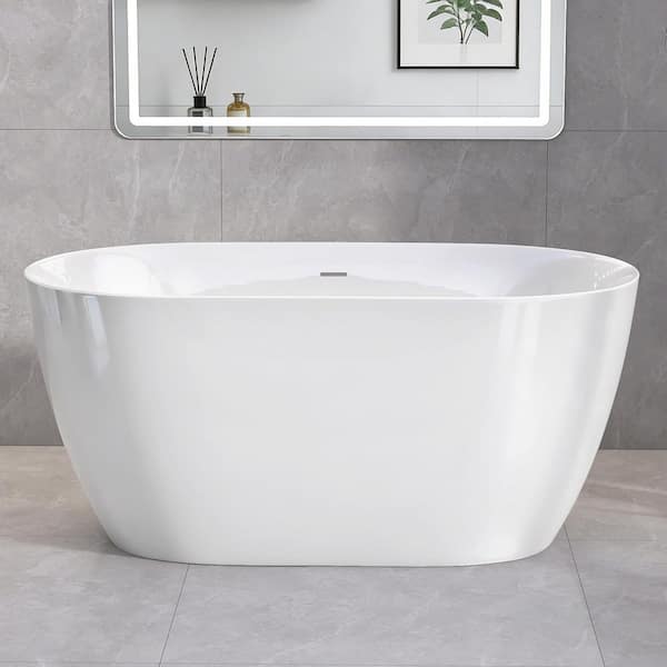 Bliss 47 in. x 27.5 in. Acrylic Freestanding Soaking Bathtub in White with Center Chrome Drain Oval Flat Bottom Bath Tub