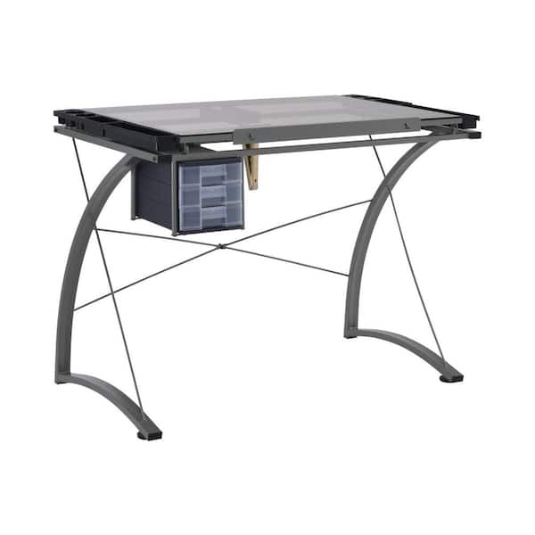 Studio Designs Avanta Silver Metal Drafting Table with Glass Top