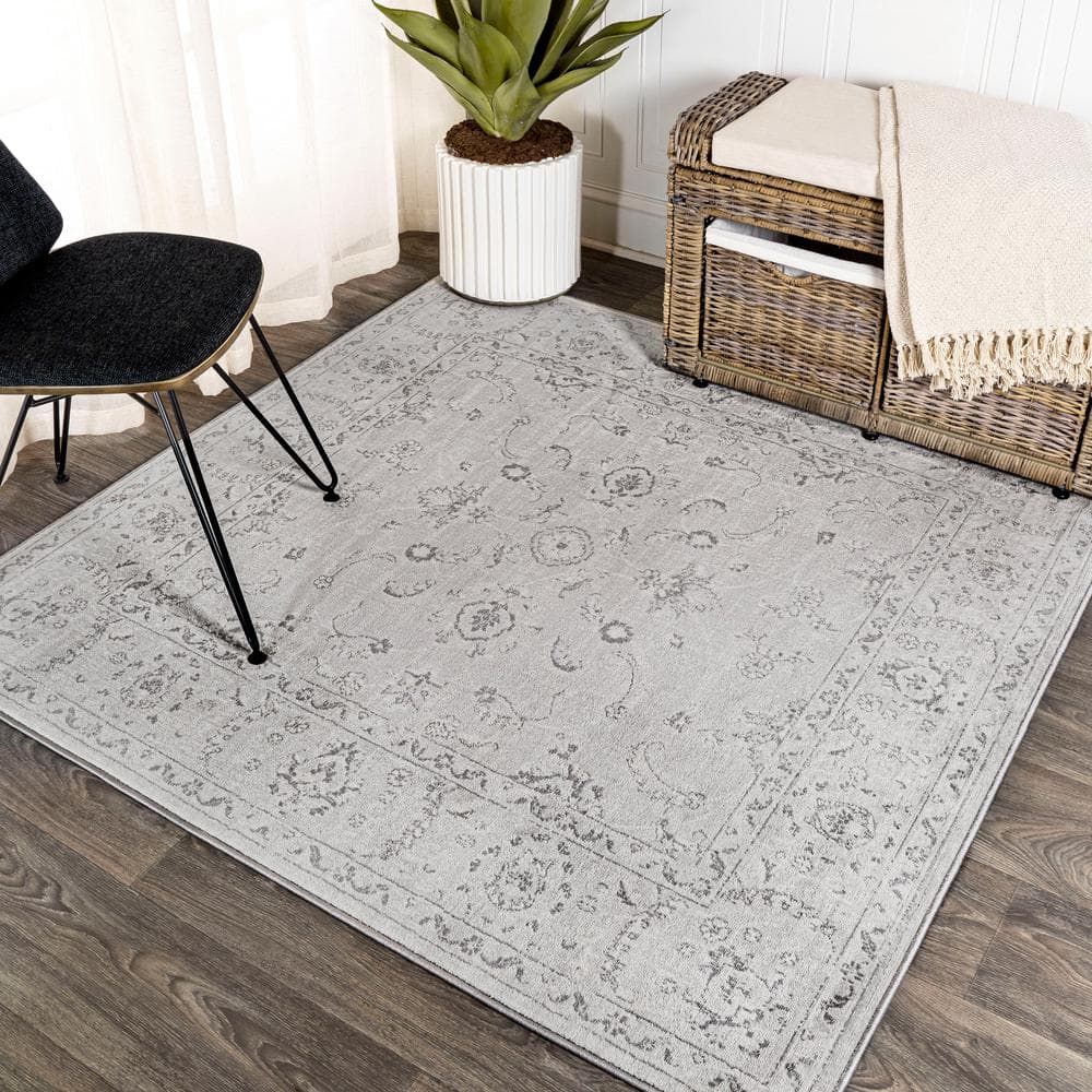 Elegant Handmade 8x8 Square Gray Synthetic Area Rug