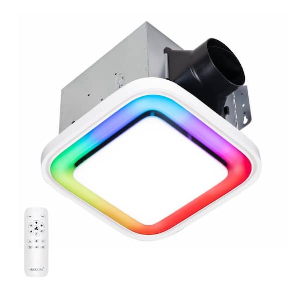RGB3 Decorative White 110 CFM 1.5 Sone Ceiling Bathroom Exhaust Fan with Dimmable and RGB Light, Remote, Square