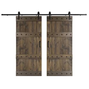 Castle Series 72 in. x 84 in. Smoky Grey DIY Knotty Wood Double Sliding Barn Door with Hardware Kit