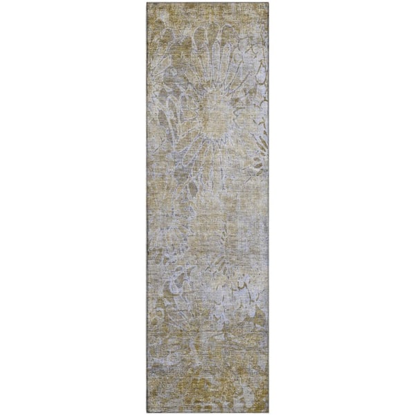 Mayfield Premium Machine Washable Abstract AMF2224 Wheat 2 ft. x 7 ft. Runner Rug