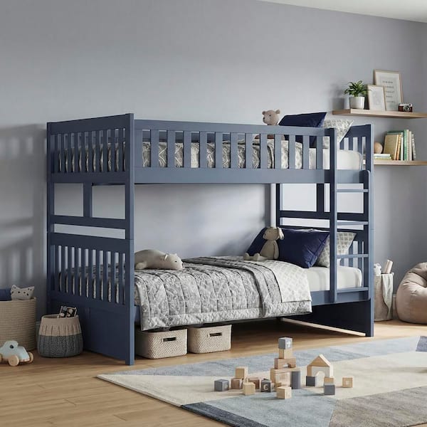 Lazzara Darden Blue Full over Full Bunk Bed with Integrated Ladder ...