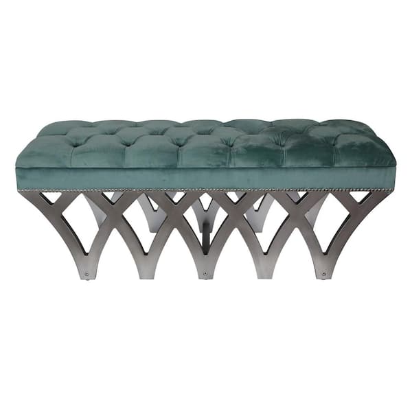 River of Goods Roxy Tufted Blue Velvet Bench