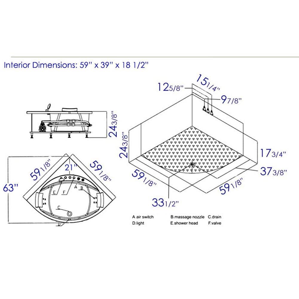 59.13'' White Acrylic Corner Whirlpool Bathtub