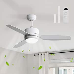 46 in. Indoor/Outdoor Modern White Ceiling Fans with Dimmable LED Light and 6-Speed Remote Control