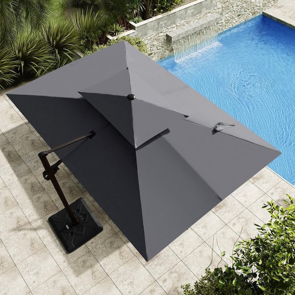 Crestlive Products 9 ft. x 12 ft. Double Top Heavy-Duty Frame Rectangular Cantilever Patio Umbrella in Dark Gray