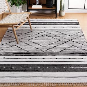 Striped Kilim Black Ivory Doormat 3 ft. x 5 ft. Abstract Geometric Area Rug
