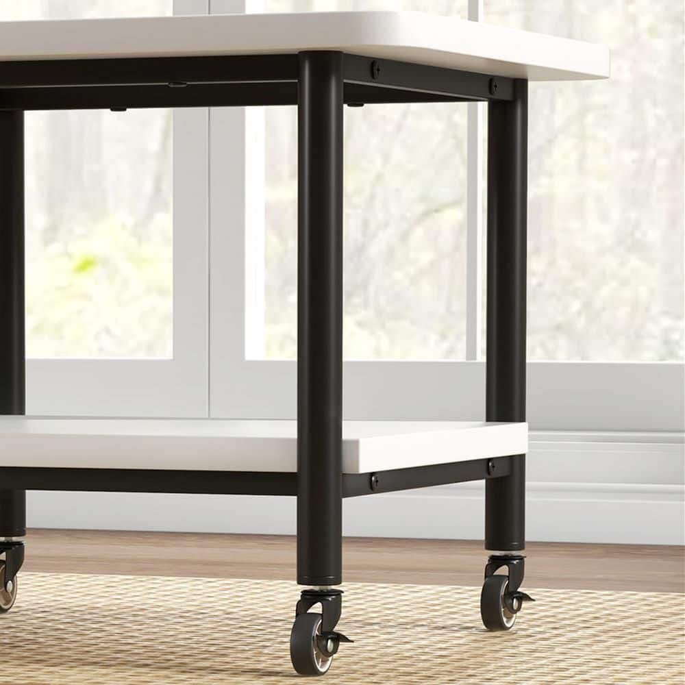 White 2-Tier Rolling Under Desk Printer Cart with Storage Shelves