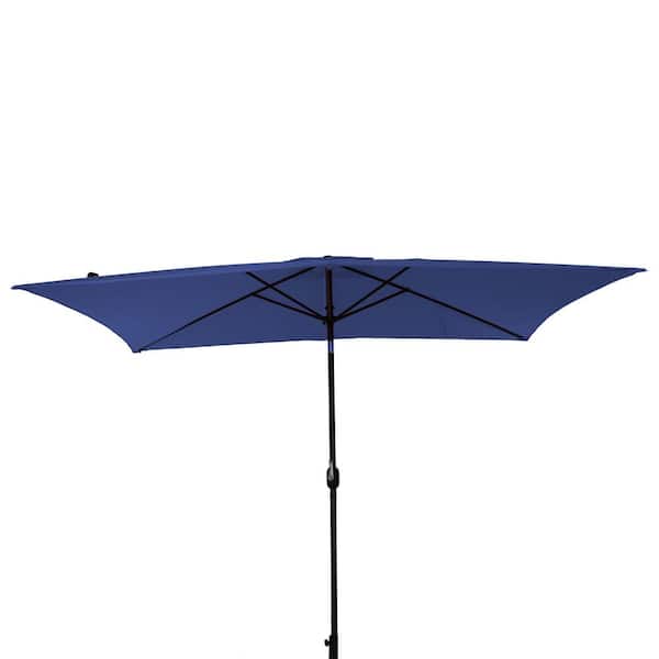 10 ft. Rectangular Aluminum Market Patio Umbrella Outdoor Umbrella in Navy Blue with Crank and Tilt
