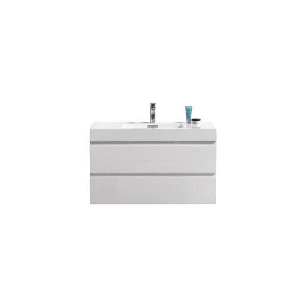 Unbranded Fortune 40 in. W Bath Vanity in High Gloss White with Reinforced Acrylic Vanity Top in White with White Basin