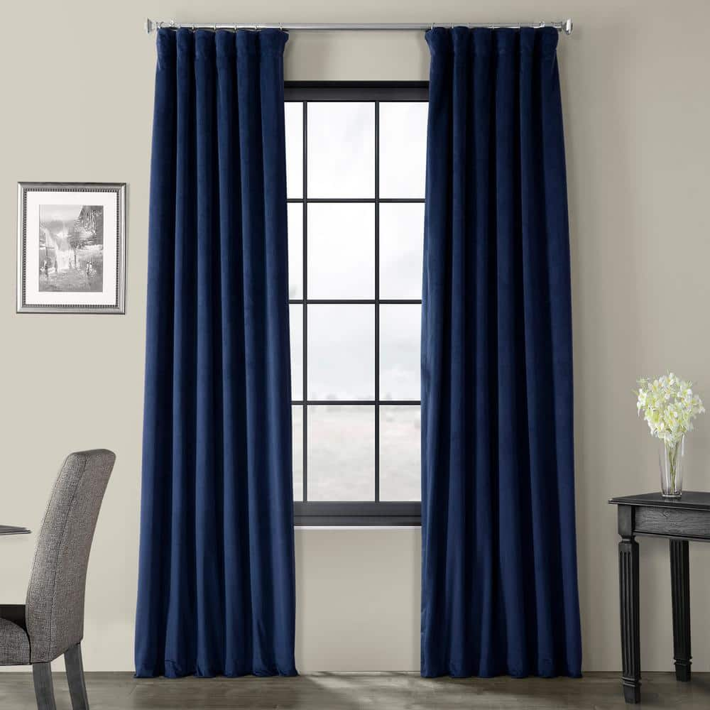 Exclusive Fabrics Furnishings Union Blue Velvet Rod Pocket Blackout Curtain 50 In W X 96 In L Vpch 181208 96 The Home Depot