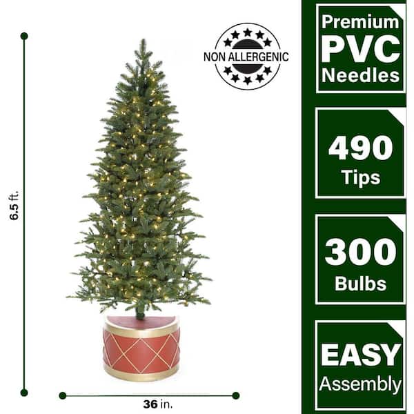 Halloween Katholiek hybride Fraser Hill Farm 6.5 ft. Green Half Artificial Christmas Tree with Drum Pot  and LED lights FFHTC065-5GR - The Home Depot