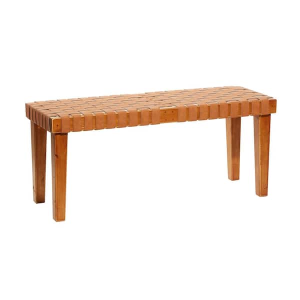 Litton Lane Brown Woven Bench 19 in. X 45 in. X 16 in.
