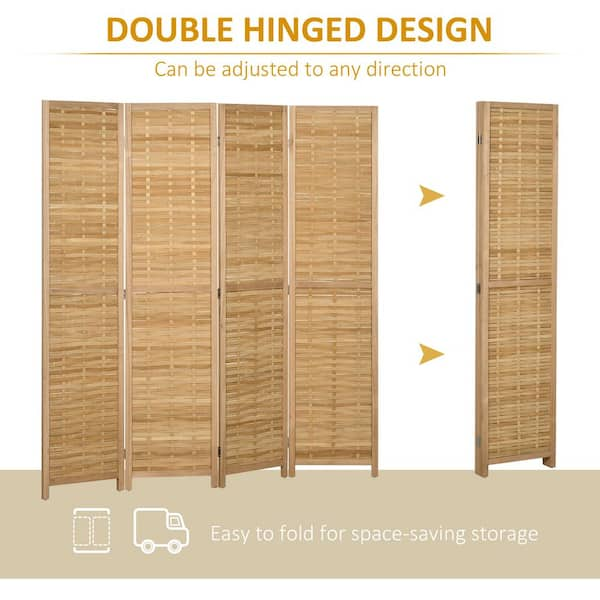 HOMCOM Blinds Style 4-Panel Wood Room Divider, 67'' Tall Folding