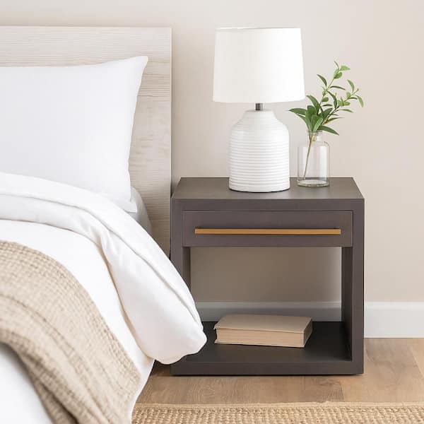 Ceny 26 in. Gray Oak Rectangle Solid Mango Wood Side End Table with 1 Drawer