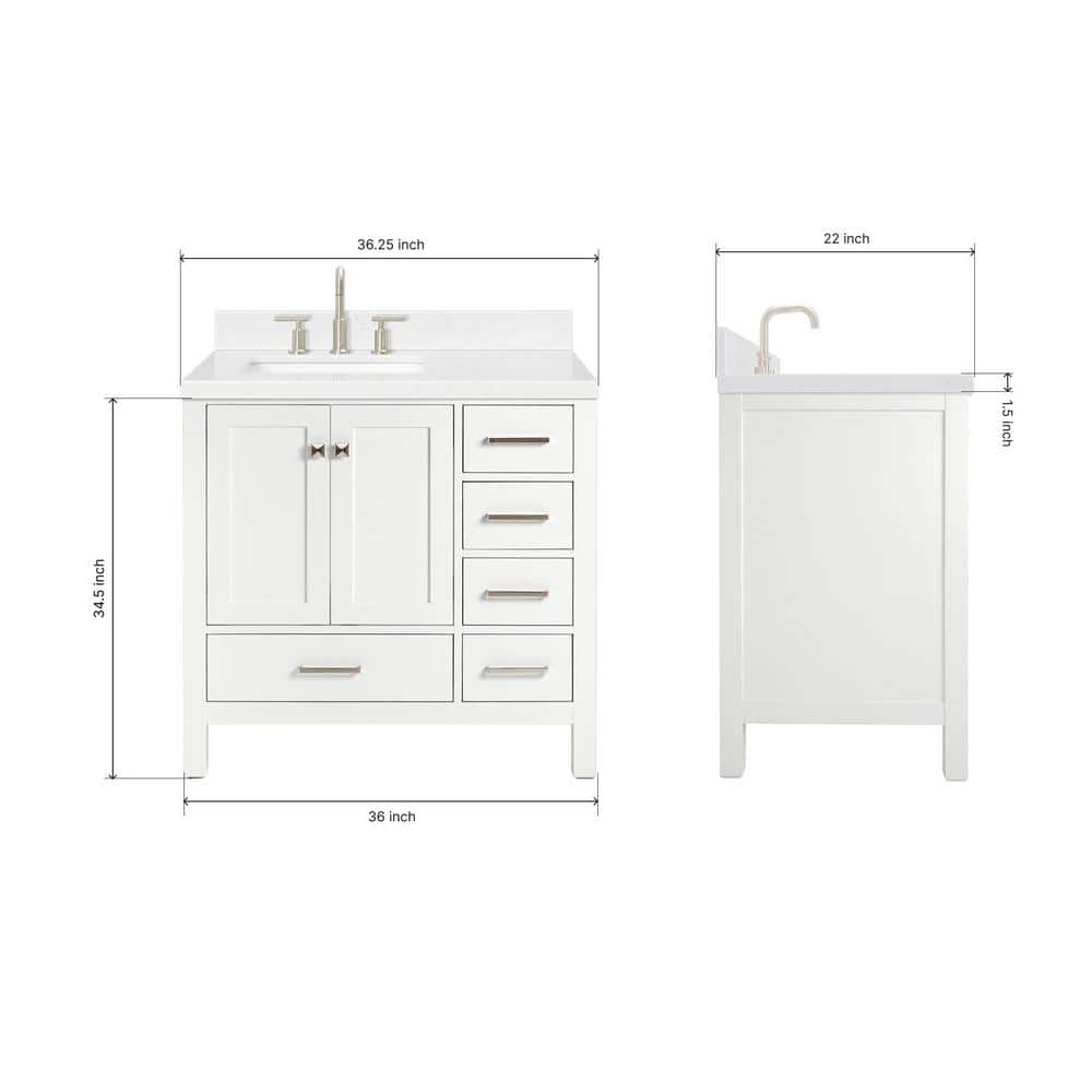 Cambridge 36" White Hardwood Freestanding Vanity with Quartz Top
