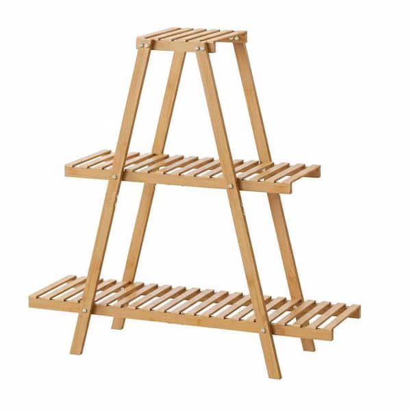 3-Tier Natural Wood Plant Stand with Tiered Shelves (11 in. H W x 32 in. H)