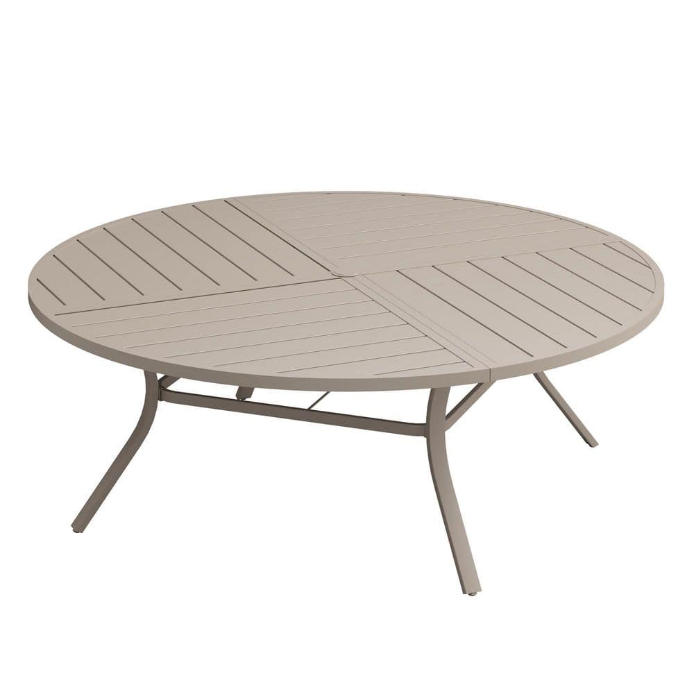 63 in. Sandshell Round Metal Outdoor Dining Table with Adjustable Umbrella Hole, All-Weather Patio Table for Yard