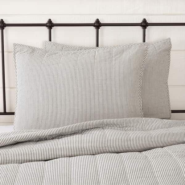 VHC BRANDS Hatteras Seersucker Blue Ticking Stripe Cotton Standard Sham