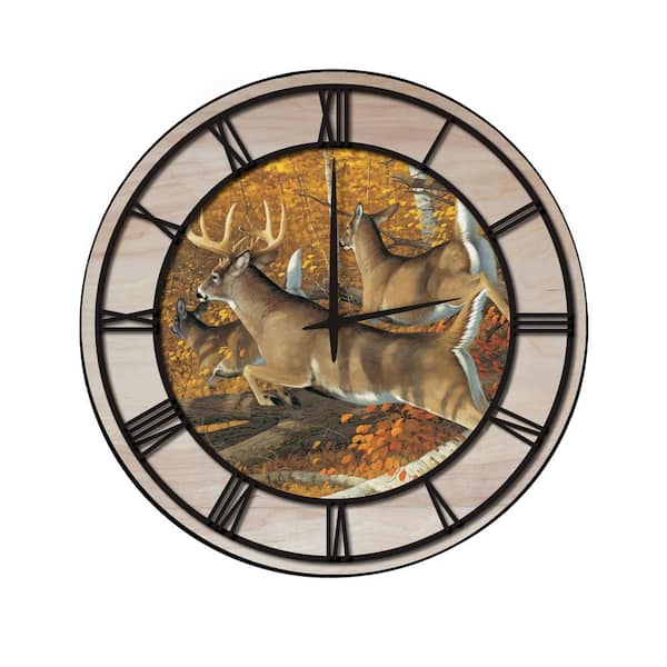 Unbranded "Maple Rush" Woodgrain Accent and Black Numbers Imaged Wall Clock