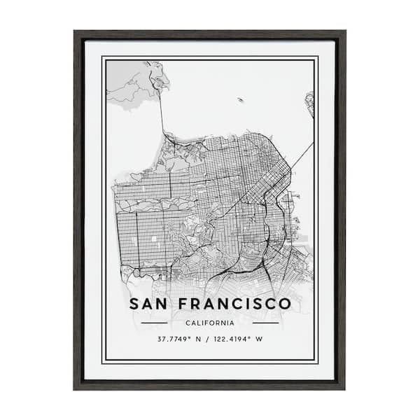 Kate and Laurel Sylvie San Francisco Modern Map by Jake Goossen Framed Canvas Map Art Print 24 in. x 18 in.