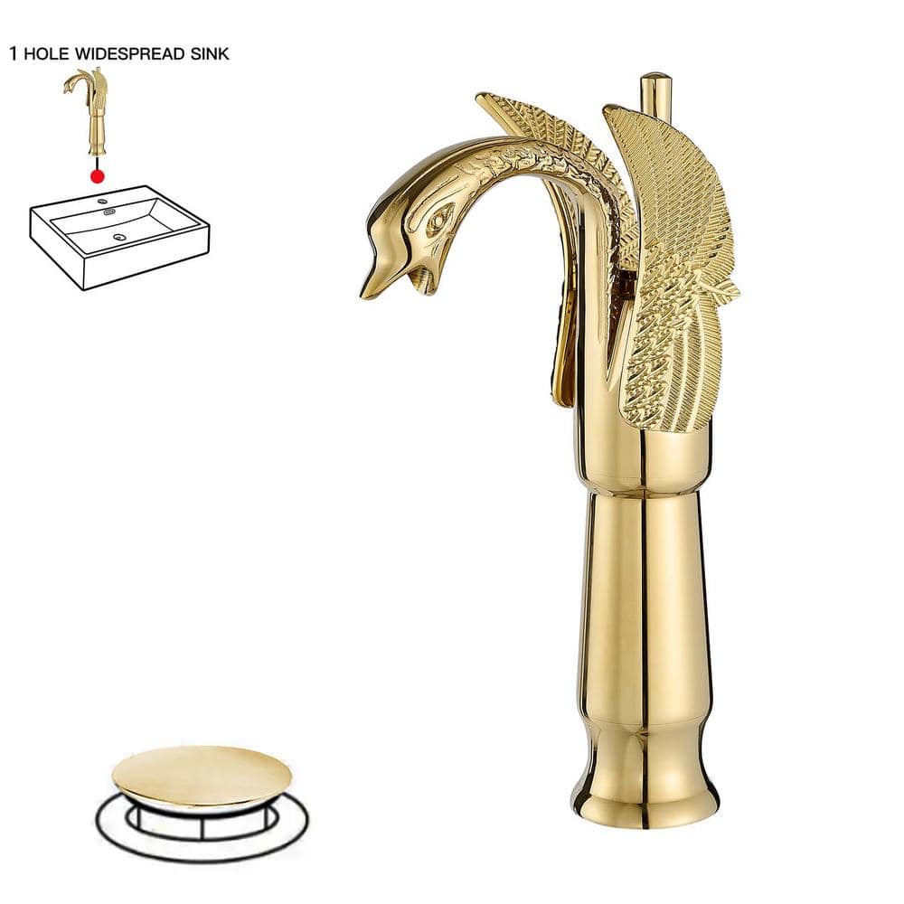 Polished Gold Swan Single Handle Vessel Sink Faucet