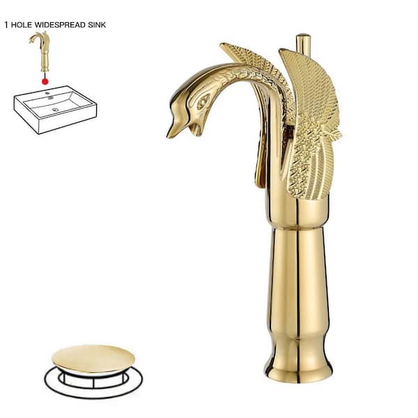 BWE Swan Single Hole Single Handle Bathroom Vessel Sink Faucet With Pop Up Drain in Polished Gold