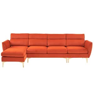 112.2 in. Slope Arm 3-Piece Velvet L-shaped Sectional Sofa in. Orange