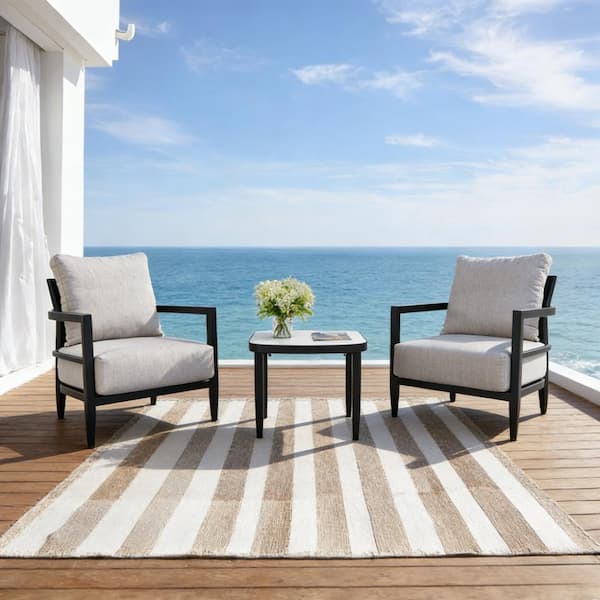 3-Piece Aluminum Patio Conversation Furniture Set with Sunbrella Cushions, 2 Club Chairs and 1 Table