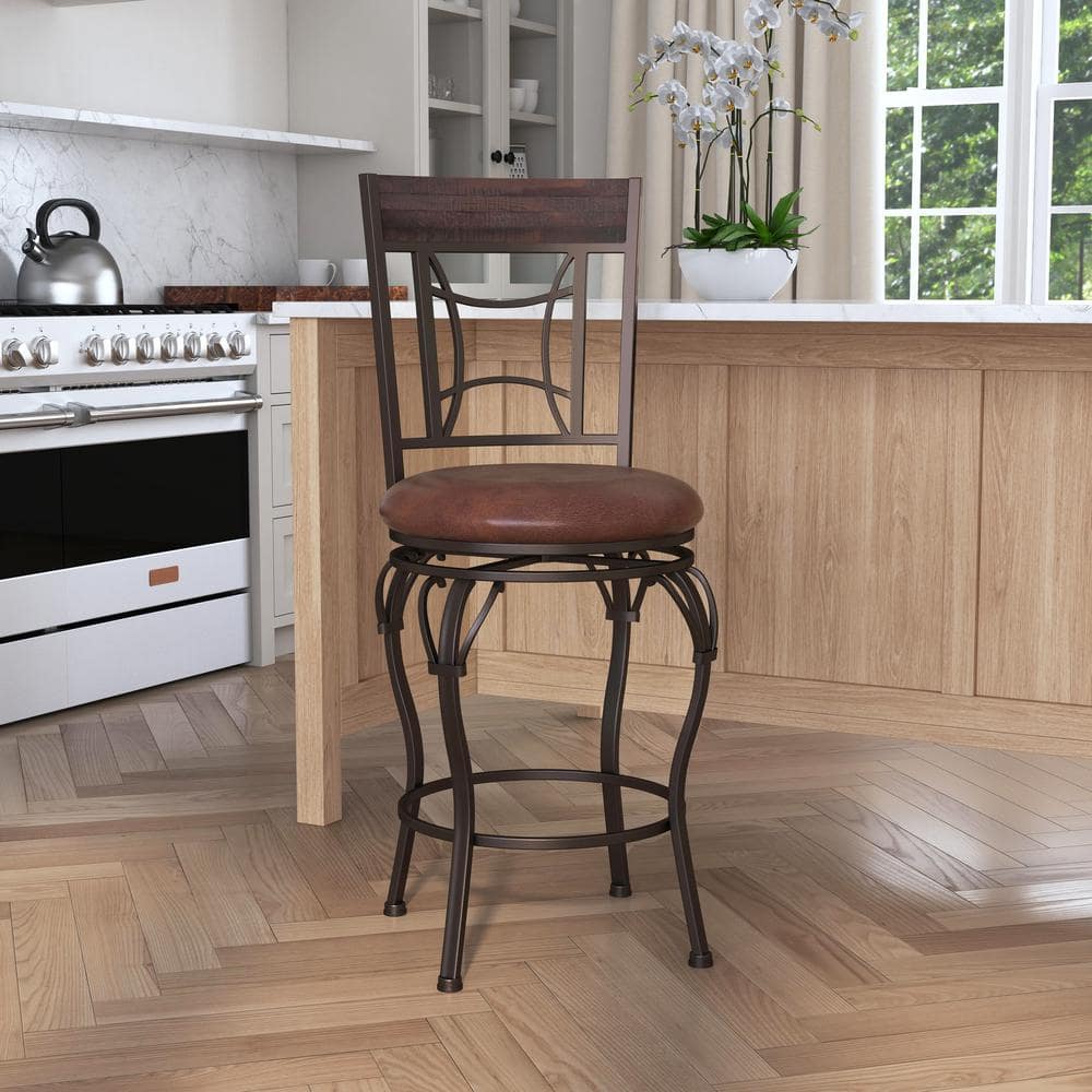 Granada Dark Chestnut Swivel Counter Stool with Metal Arches