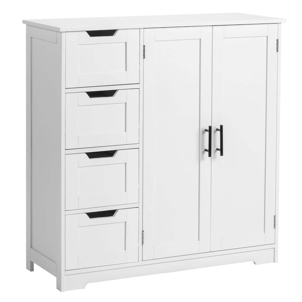 White 31.5 in. H Freestanding Linen Cabinet with Adjustable Shelf and 4-Drawer 2-Door