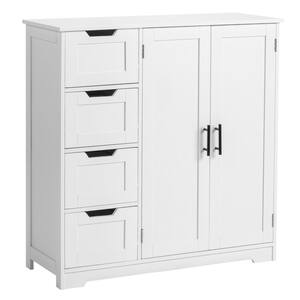 White 31.5 in. H Freestanding Linen Cabinet with Adjustable Shelf and 4-Drawer 2-Door