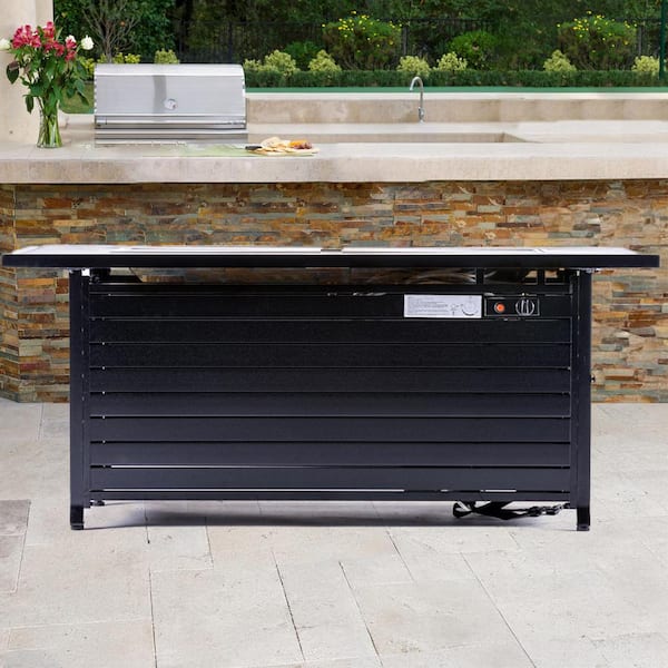 Hooure Black 50000 BTU Outdoor 57 in. W Propane Fire Pit Table with Gas Hose, Lava Stones, and Water-Resistant Cover