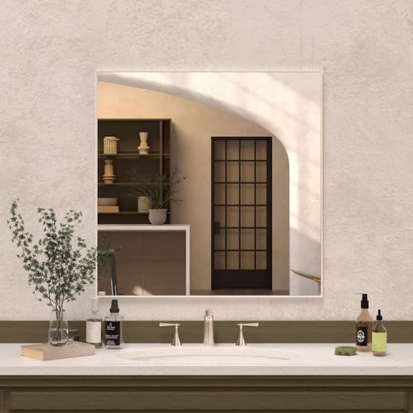 Hermitage Bath Sight 30 in. W x 30 in. H Rectangular Framed Wall Bathroom Vanity Mirror in Brushed Nickel