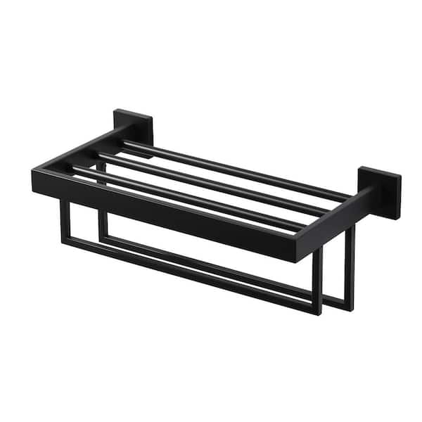 AVITAS 16 in. Stainless Steel Wall Mounted Towel Rack with Double Towel Bars for Bathroom in Matte Black