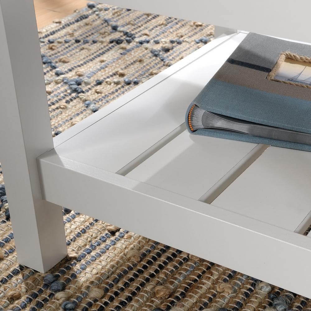 Soft White Coastal Home Office Desk with Lintel Oak Accent