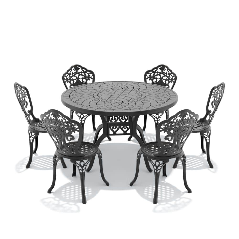 7-Piece Cast Aluminum Round Outdoor Patio Dining Set with Dining Table and 6 Armless Chairs price history on PriceWatchPro