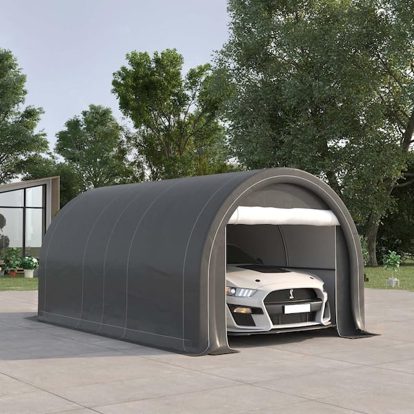 10 ft. W x 16 ft. D Heavy Duty Portable Carport, Garage Storage Tent with Zippered Door, Anti-UV PE Canopy Cover, Gray