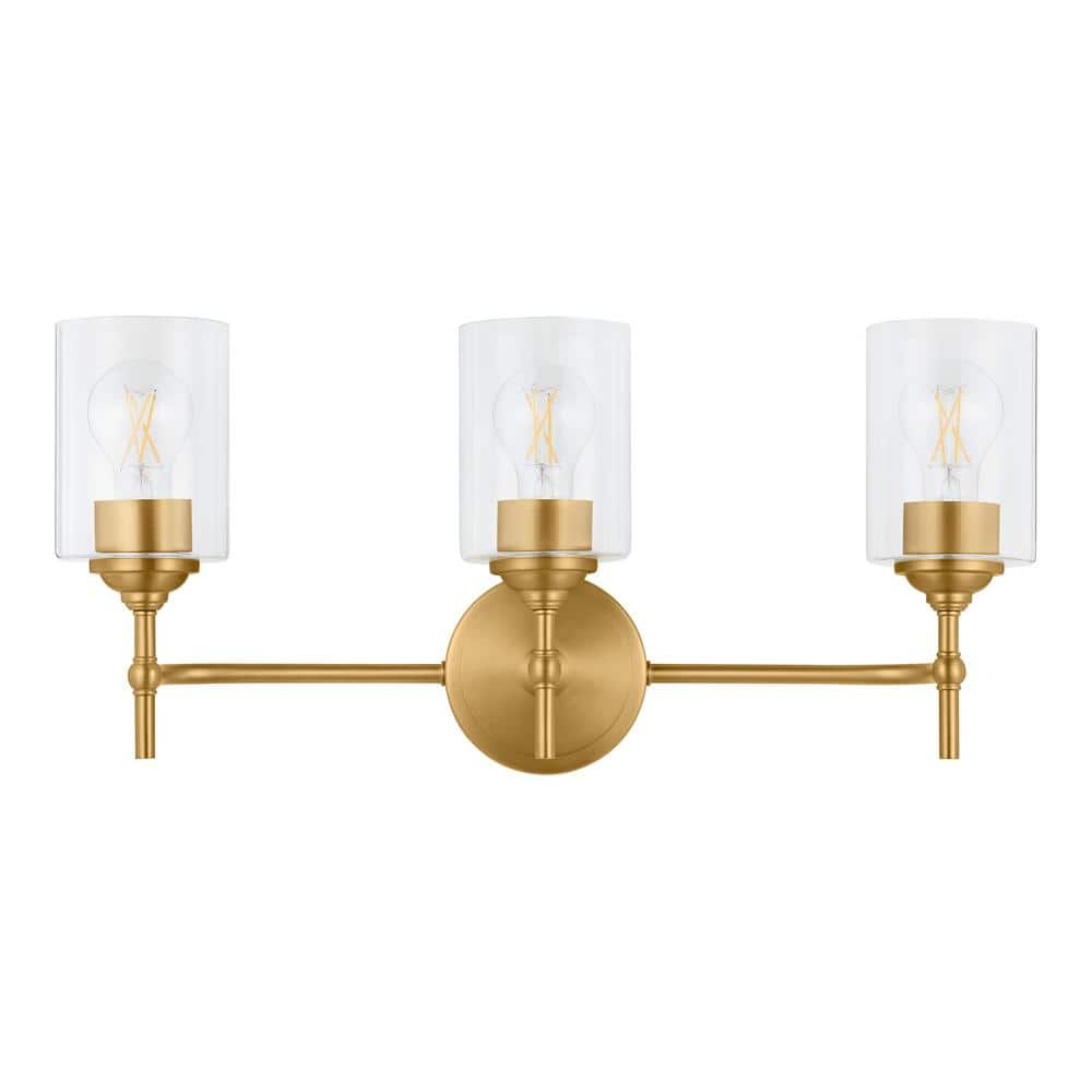 Ayelen 3-Light Matte Brass Modern Bathroom Vanity Light with Clear Glass