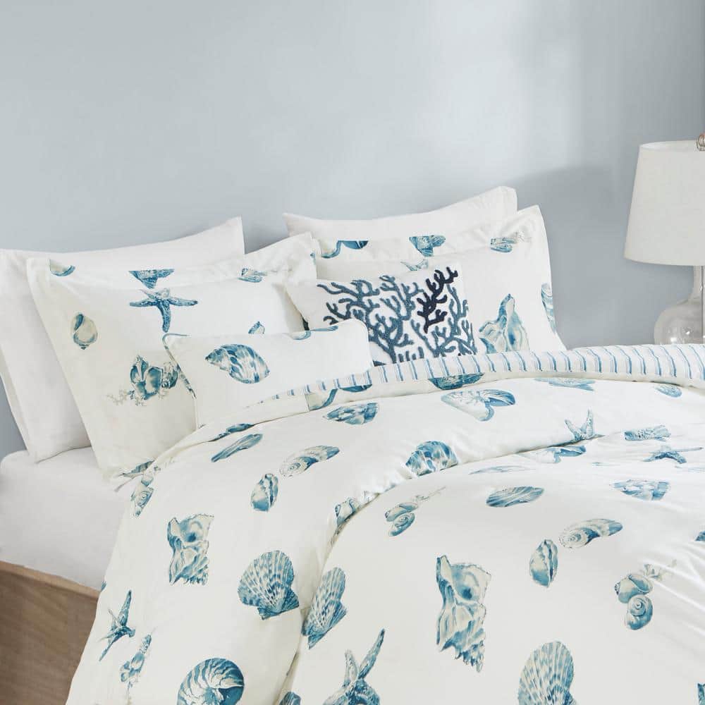 King Blue Cotton Nautical Duvet Cover Set with Shams