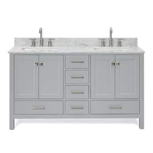 Cambridge 61 in. W x 22 in. D x 35.25 in. H Bath Vanity in Grey with White Marble Vanity Top with Basin