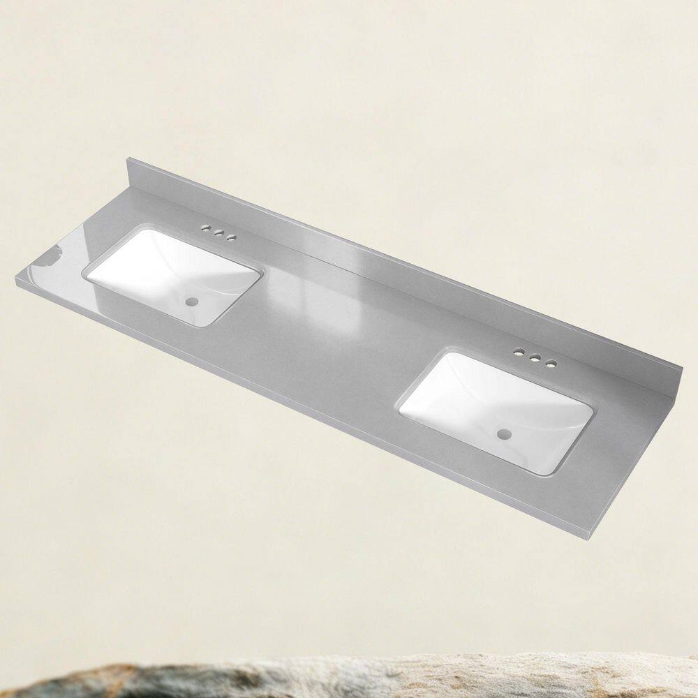 72 in. W x 22 in. D Engineered Stone White Rectangular Double Sink Vanity Top with 2 Basin and 4 in. Backsplash in Gray price history on PriceWatchPro