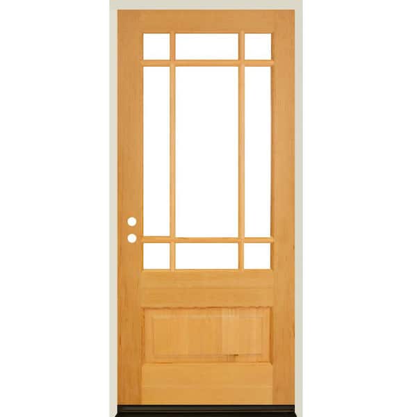 Krosswood Doors 36 in. x 80 in. Contemporary 3/4 Lite Right-Hand Clear Glass Clear Stain Hemlock Prehung Front Door