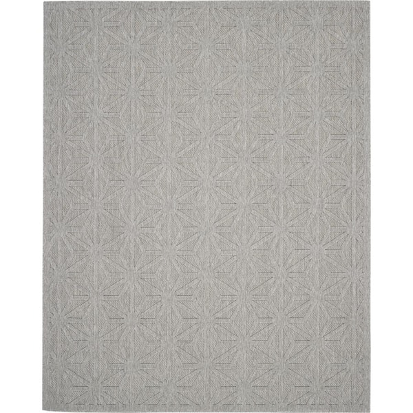 Nourison Palamos Light Grey 7 ft. x 10 ft. Textured Geometric Contemporary Indoor/Outdoor Area Rug