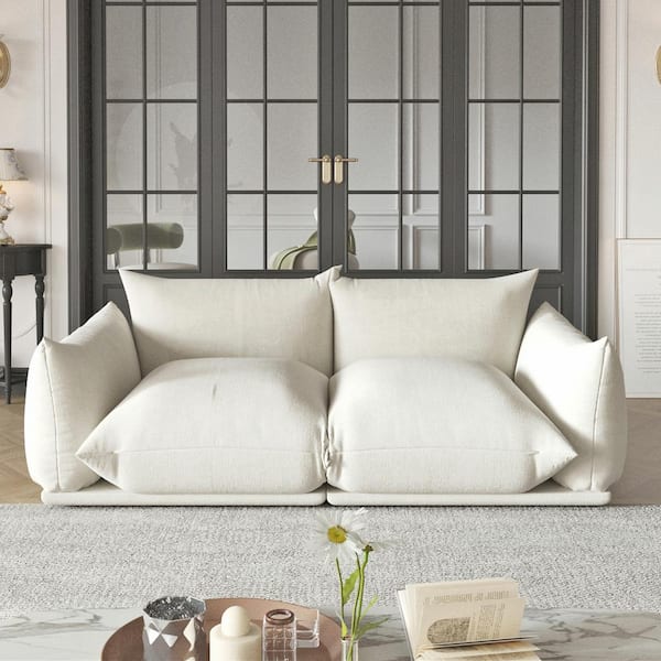 77 in. Italian Flared Arm Marenco 2-Piece Modular Lazy Floor Chenille Sectional Sofa Couch Corner Chair Sofa in Beige