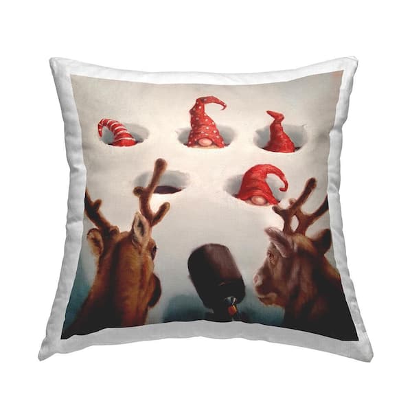 Holiday Whack an Elf Christmas Reindeer Humor Multi-Color Animal Print Polyester 18in. X 18in. Throw Pillow
